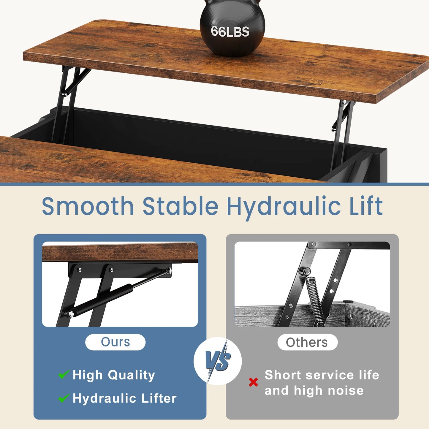 Wood Lift Top Coffee Table, Adustable Storage Shelf