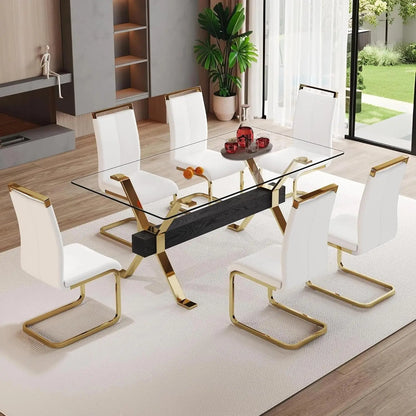 71“ Glass Dining Table Set for 6,