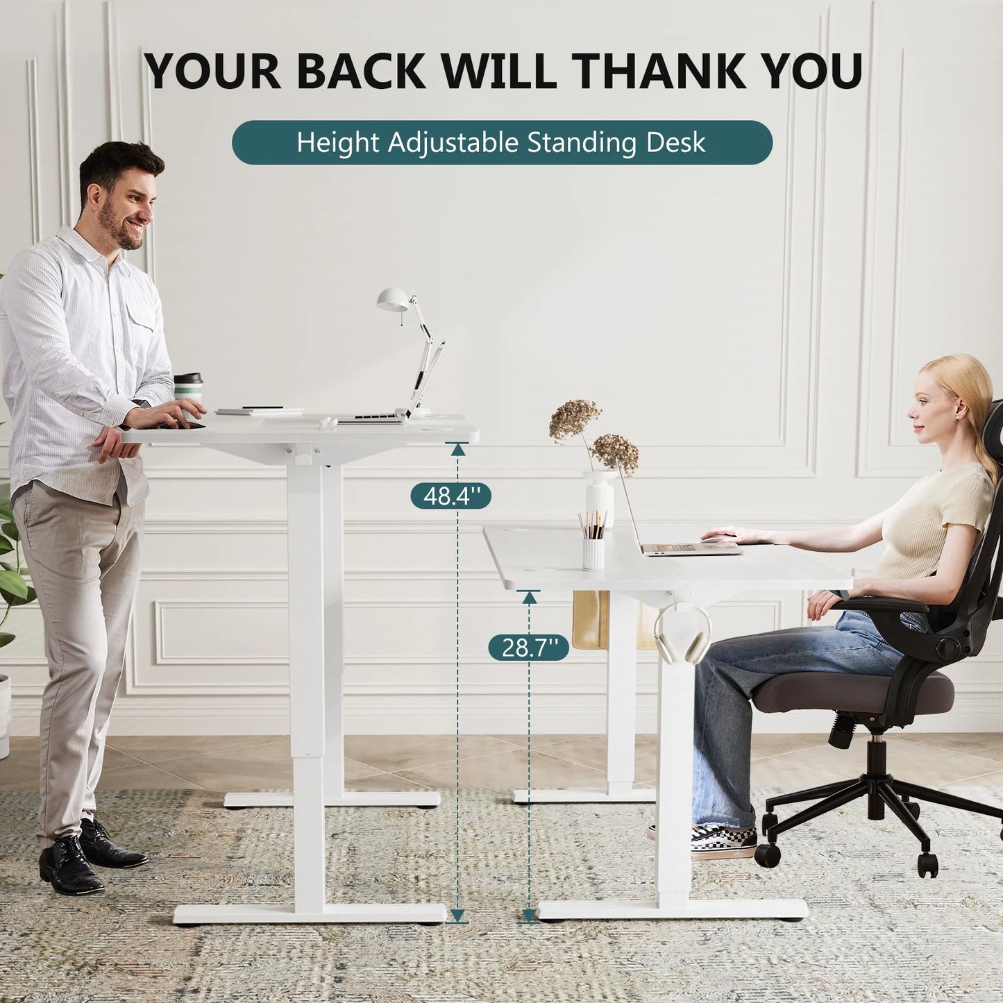63x24 Inch Electric Standing Desk For Office.  Height Adjustable.