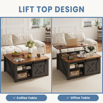 Wood Lift Top Coffee Table, Adustable Storage Shelf