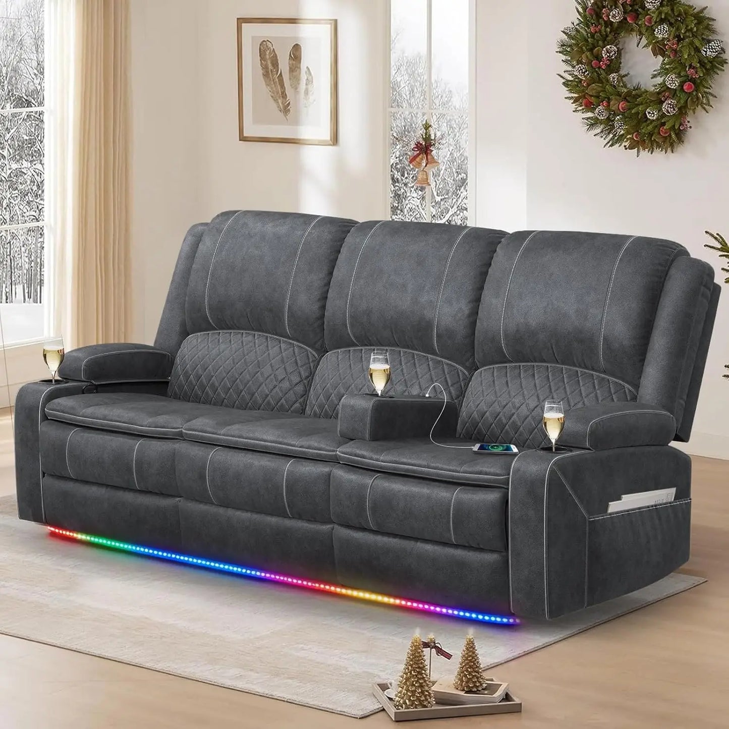 3 Seat Recliner Sofa with Console,