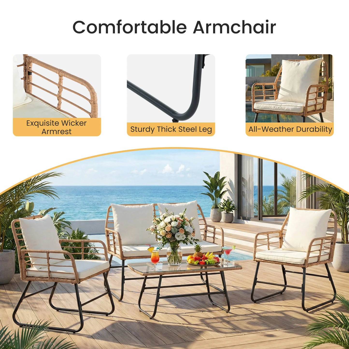 Outdoor Wicker Patio Furniture Set 4 Pieces