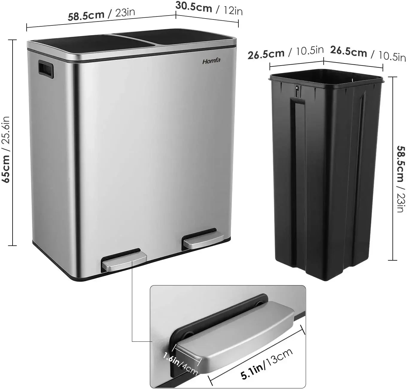 Brushed Stainless Steel Kitchen Step Trash Can
