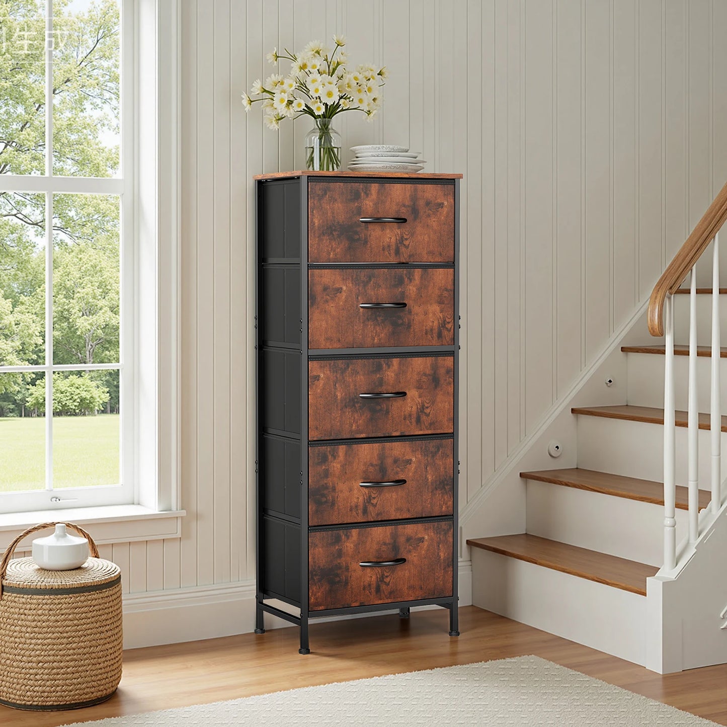 48IN Dresser With 5 Fabric Drawers