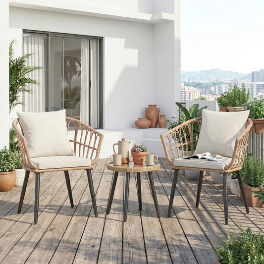 3 Pieces Wicker Patio Outdoor Set, Glass Steel Frame Table