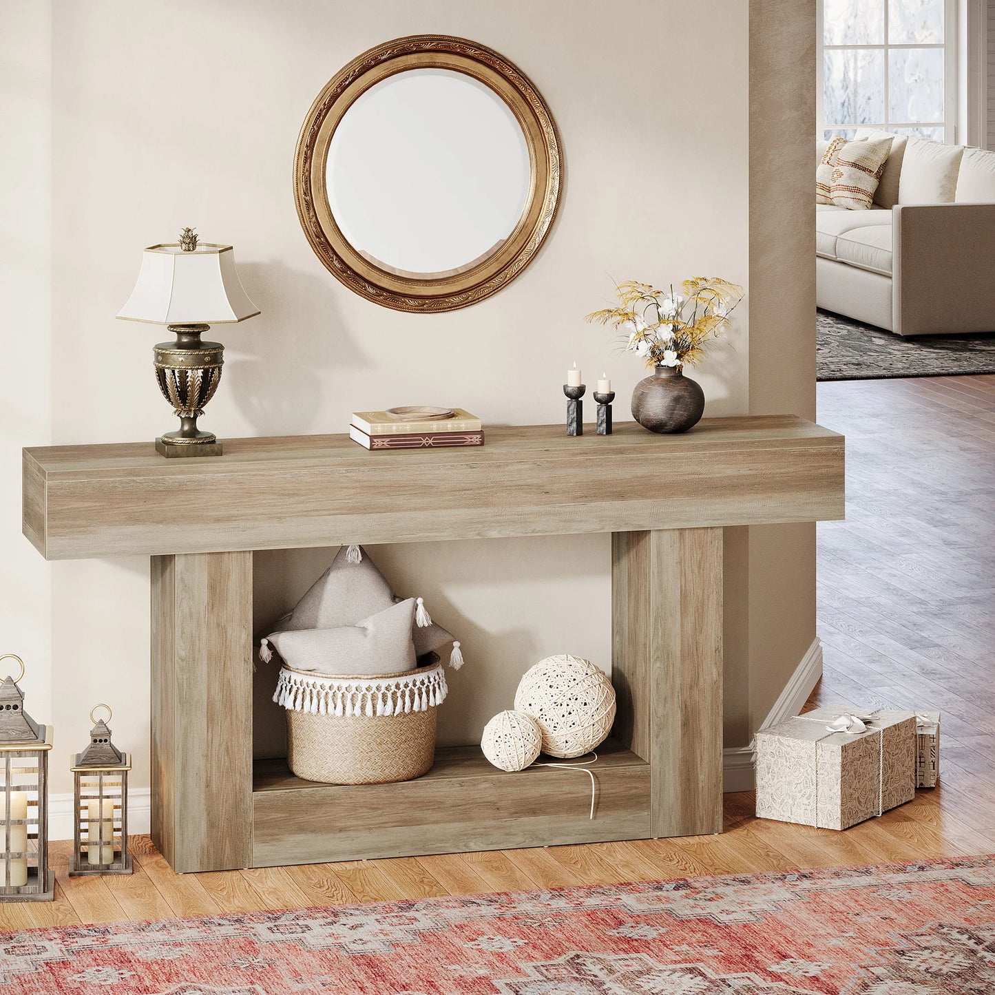63" Farmhouse 2-Tier Entryway Table