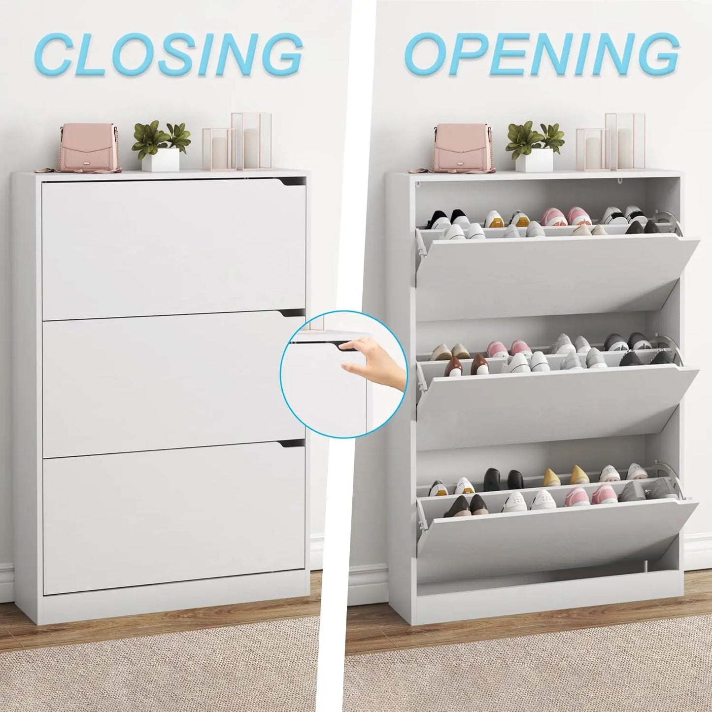 Shoe Cabinet with 3 Flip Drawers,