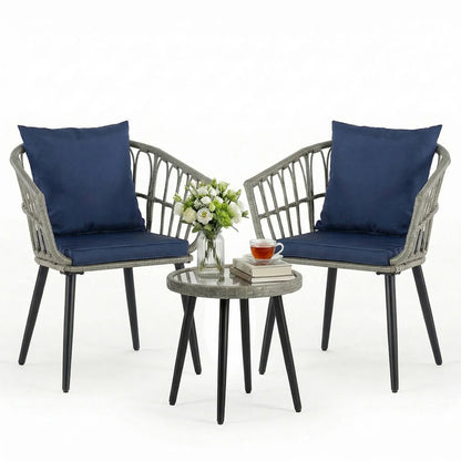 3 Pieces Wicker Patio Outdoor Set, Glass Steel Frame Table