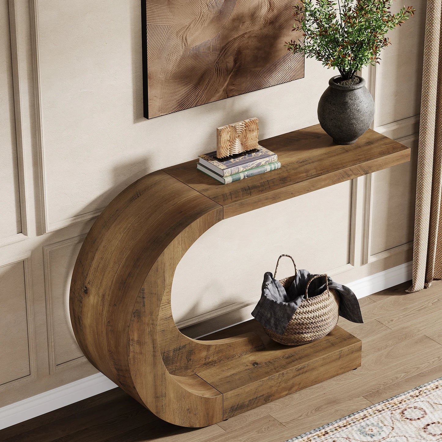 Modern Console Table for Entryway, Wood C-Shaped.