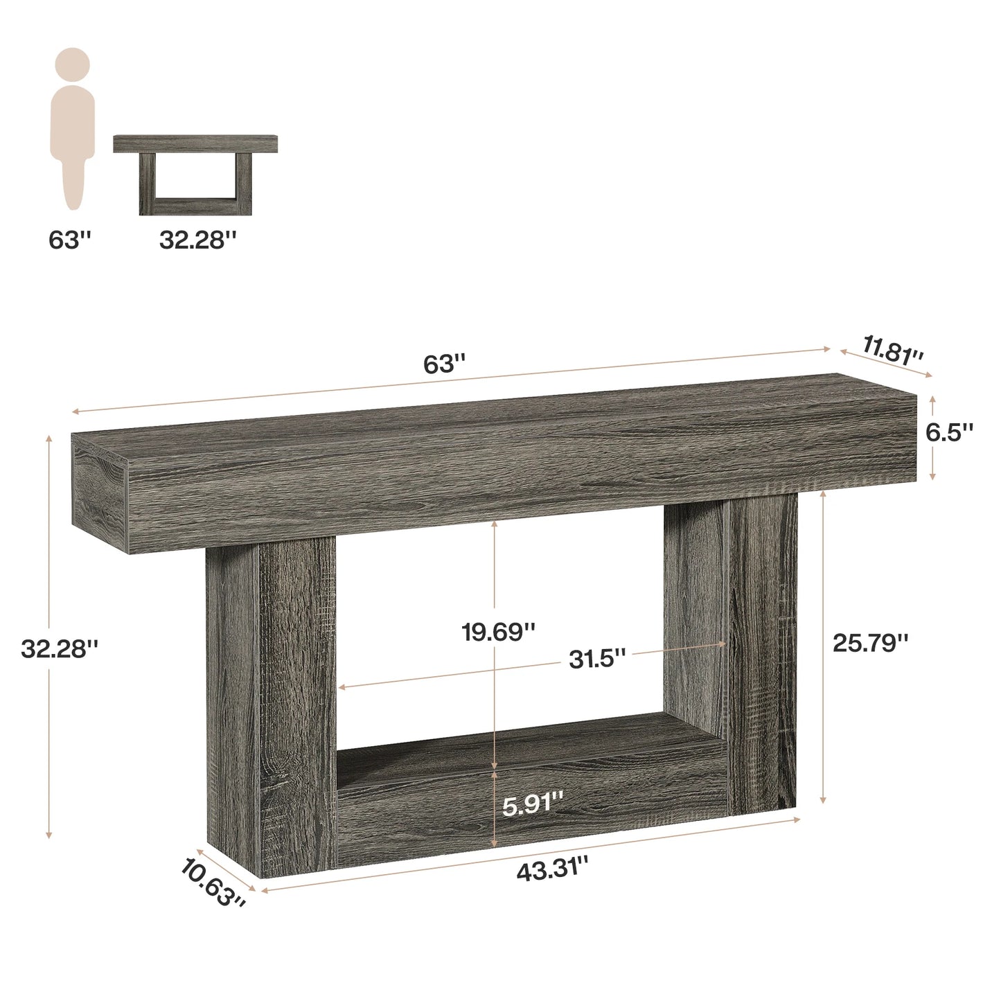63" Farmhouse 2-Tier Entryway Table