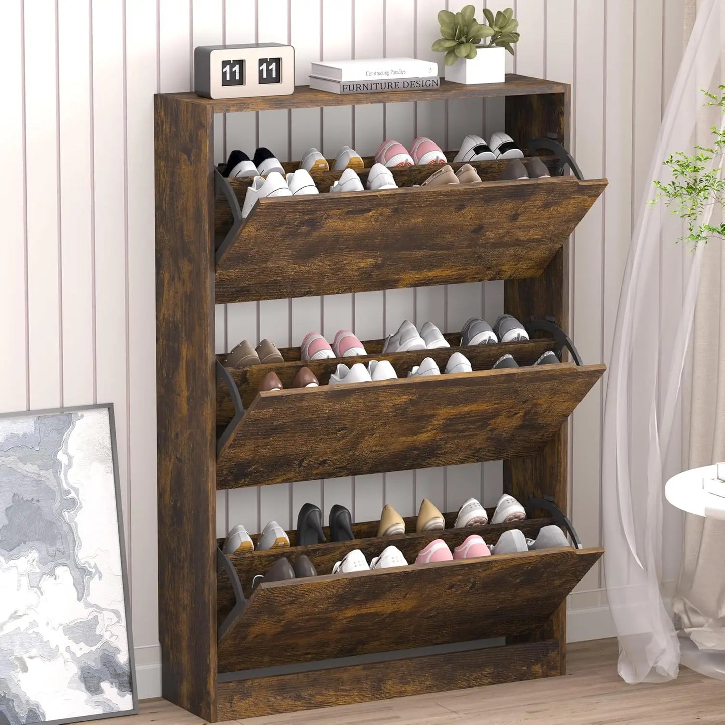 Shoe Cabinet with 3 Flip Drawers,