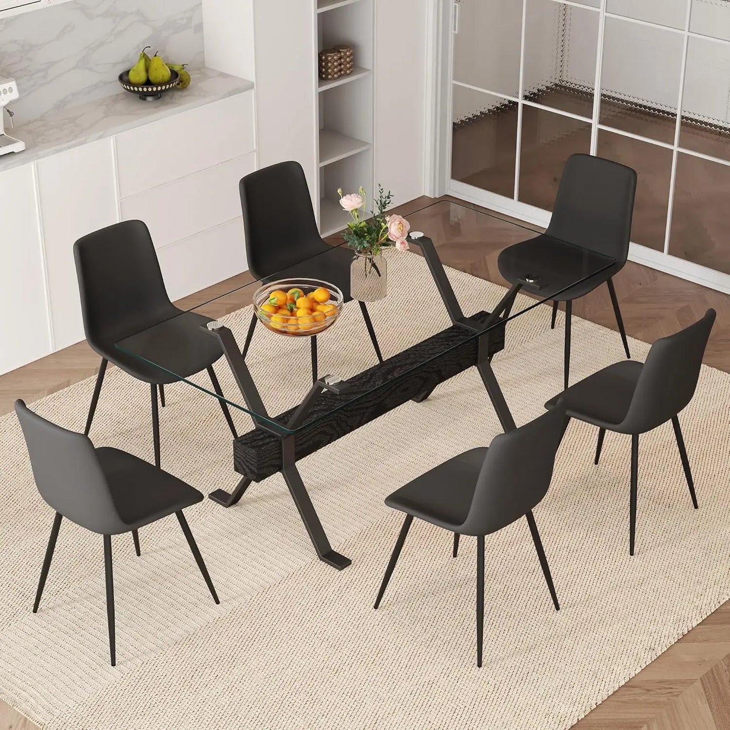 71“ Glass Dining Table Set for 6,