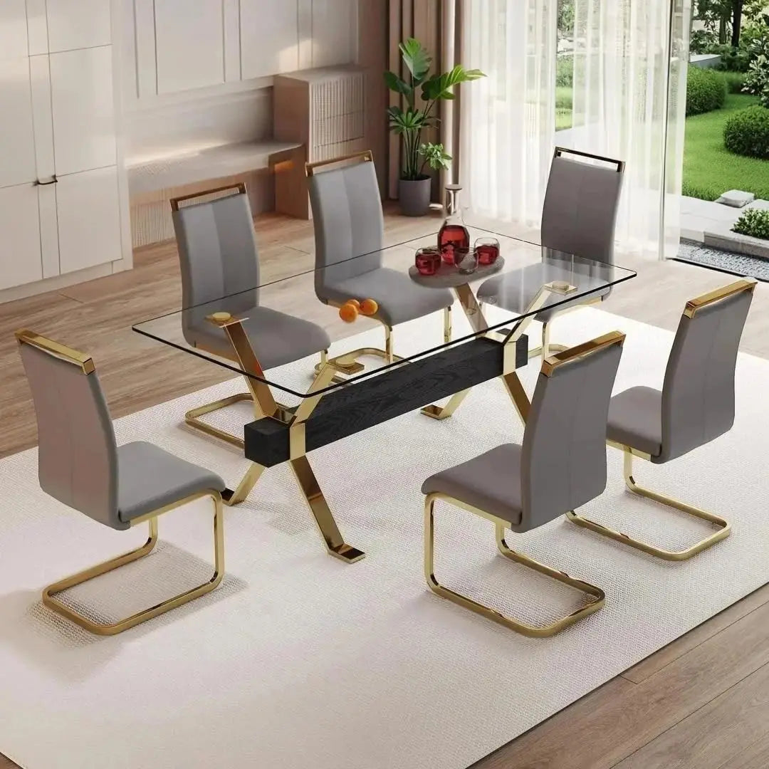 71“ Glass Dining Table Set for 6,