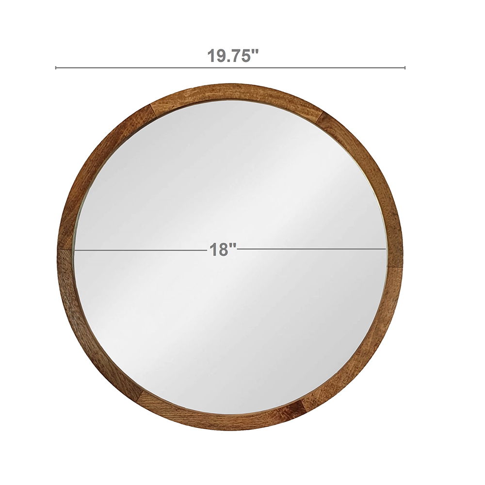 Circle Wall Mirror With Wooden Frame for Living Room