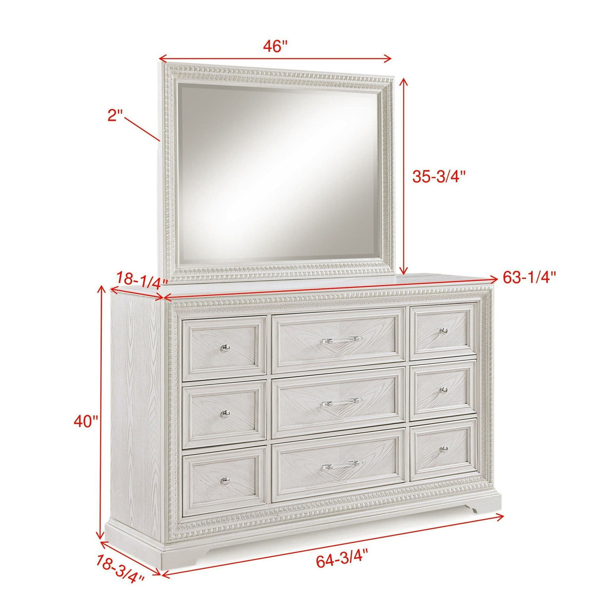 6 Drawer Storage Dresser Antique Wooden Bedroom Furniture - Antique White