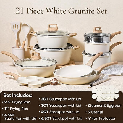 CAROTE 21Pcs Pots and Pans Set, Nonstick Cookware Sets
