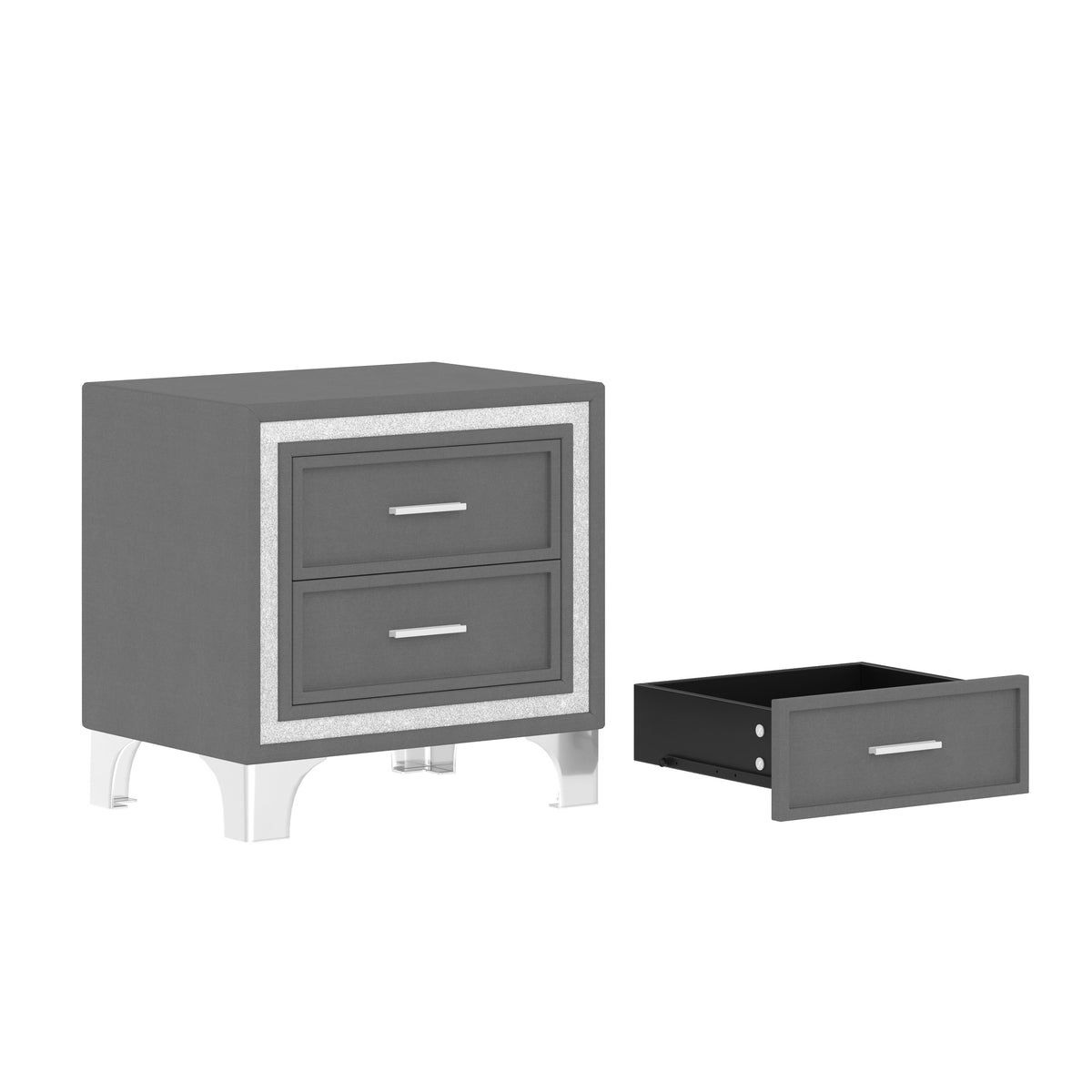 3-Pieces Bedroom Set, Queen Size Upholstered Platform Bed with LED Lights and Two Nightstands - Gray