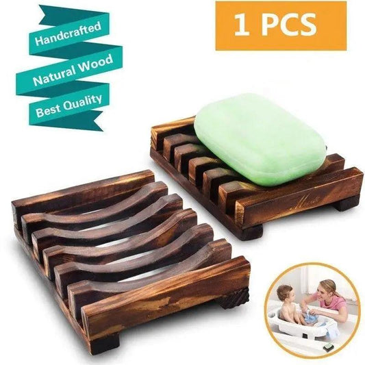 Natural Wooden Soap Dish Wood Soap Tray Holder Storage Soap Rack Plate Box Container