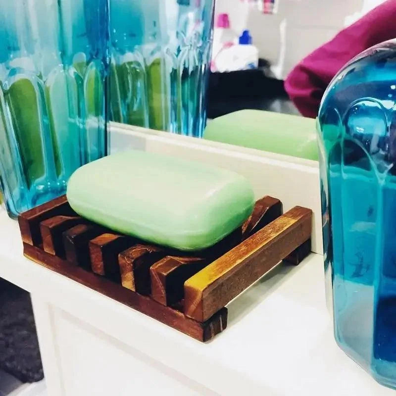 Natural Wooden Soap Dish Wood Soap Tray Holder Storage Soap Rack Plate Box Container