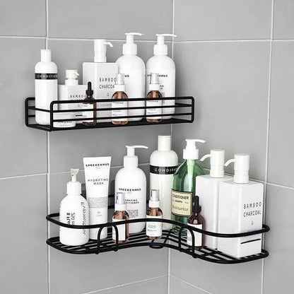 Premium Quality Bathroom Kitchen Punch Corner Frame Shower Shelf Wrought Iron Shampoo Storage Rack