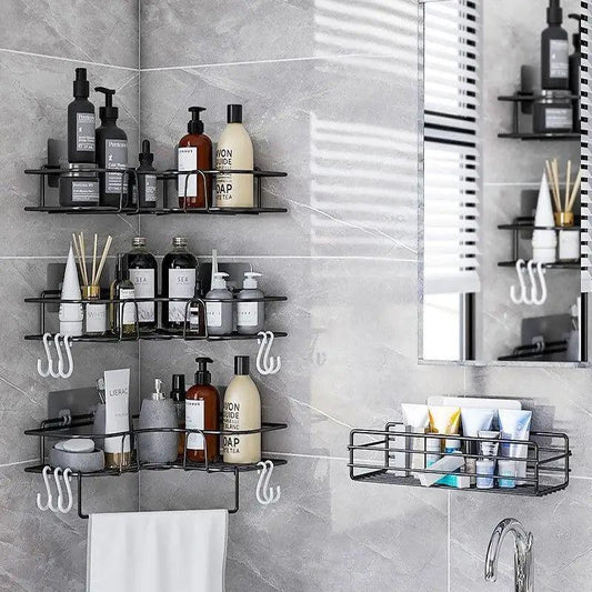 Premium Quality Bathroom Kitchen Punch Corner Frame Shower Shelf Wrought Iron Shampoo Storage Rack