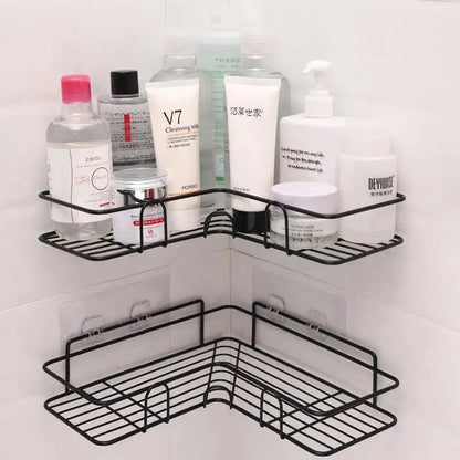 Premium Quality Bathroom Kitchen Punch Corner Frame Shower Shelf Wrought Iron Shampoo Storage Rack