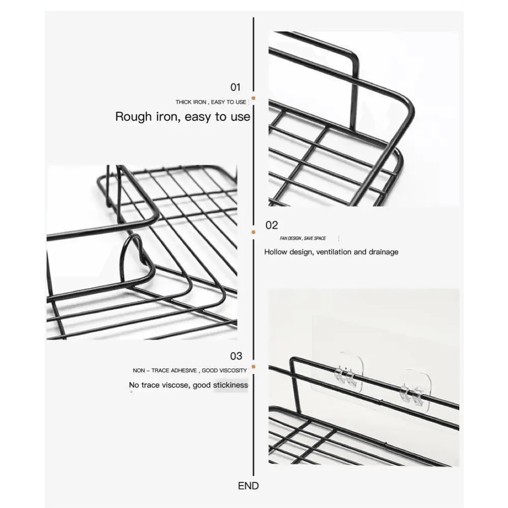 Premium Quality Bathroom Kitchen Punch Corner Frame Shower Shelf Wrought Iron Shampoo Storage Rack