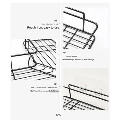 Premium Quality Bathroom Kitchen Punch Corner Frame Shower Shelf Wrought Iron Shampoo Storage Rack