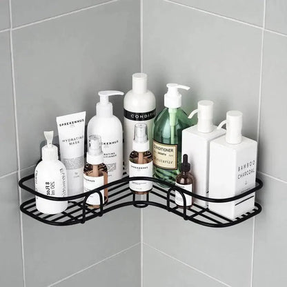 Premium Quality Bathroom Kitchen Punch Corner Frame Shower Shelf Wrought Iron Shampoo Storage Rack