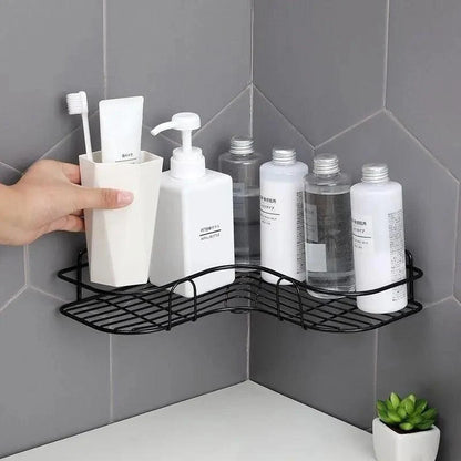 Premium Quality Bathroom Kitchen Punch Corner Frame Shower Shelf Wrought Iron Shampoo Storage Rack