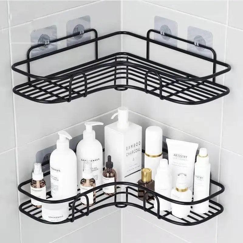 Premium Quality Bathroom Kitchen Punch Corner Frame Shower Shelf Wrought Iron Shampoo Storage Rack