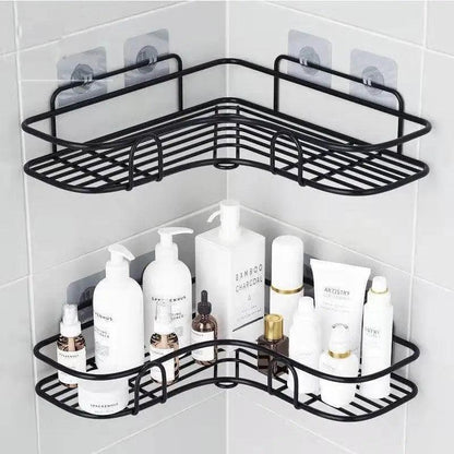 Premium Quality Bathroom Kitchen Punch Corner Frame Shower Shelf Wrought Iron Shampoo Storage Rack
