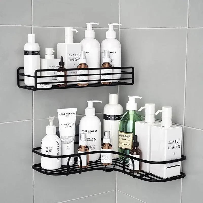 Premium Quality Bathroom Kitchen Punch Corner Frame Shower Shelf Wrought Iron Shampoo Storage Rack
