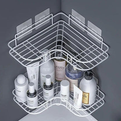 Premium Quality Bathroom Kitchen Punch Corner Frame Shower Shelf Wrought Iron Shampoo Storage Rack