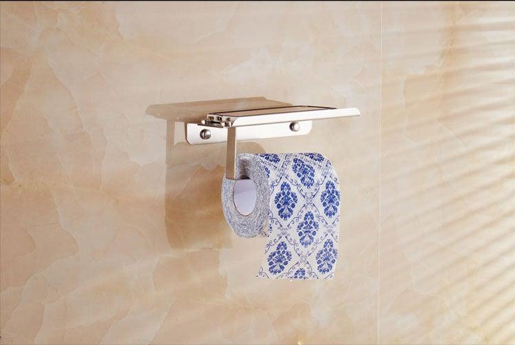 Stainless Steel Toilet Paper Holder Bathroom Wall Mount Paper Phone Holder Shelf Towel Roll Shelf