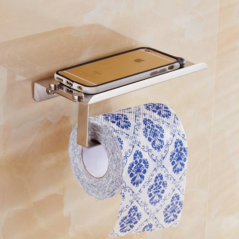 Stainless Steel Toilet Paper Holder Bathroom Wall Mount Paper Phone Holder Shelf Towel Roll Shelf