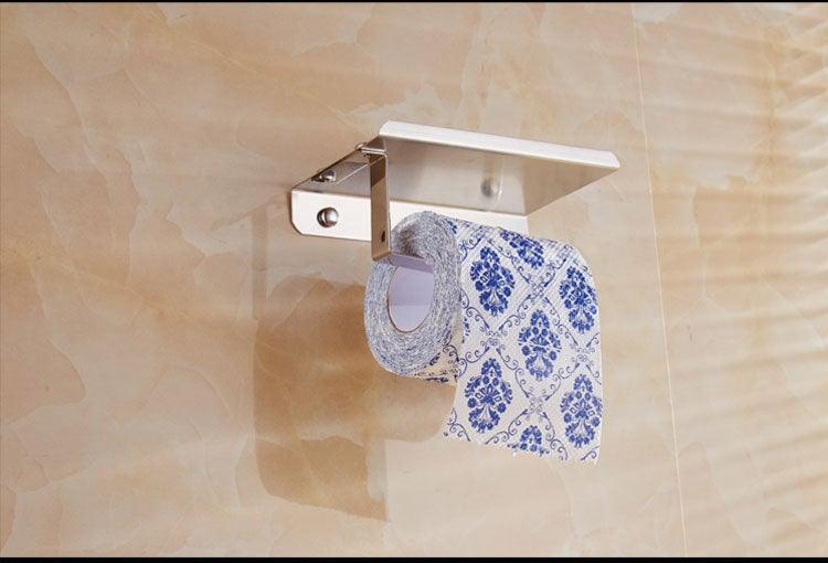 Stainless Steel Toilet Paper Holder Bathroom Wall Mount Paper Phone Holder Shelf Towel Roll Shelf