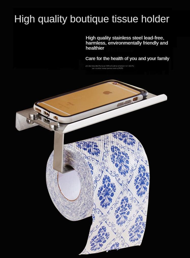 Stainless Steel Toilet Paper Holder Bathroom Wall Mount Paper Phone Holder Shelf Towel Roll Shelf